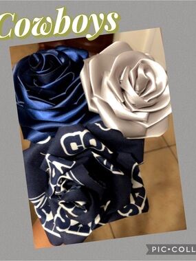 Satin Floral Hair Clips - Navy & Silver